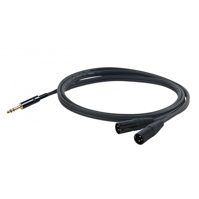 PROEL STAGE CHLP325LU15 CHALLENGE Series kabel wtyk Jack 6.3 stereo - 2x wtyk XLRm 3pin dł. 1.5m